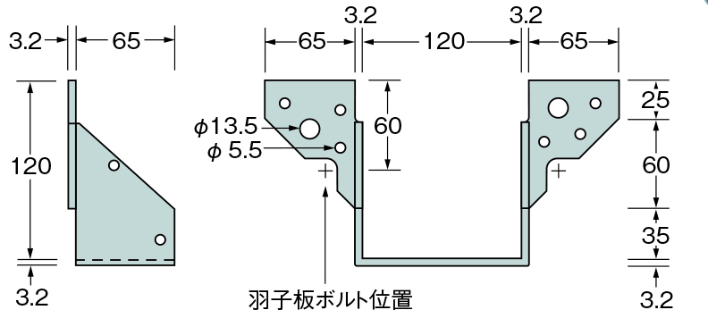 タナカ 梁受け金物 ツメなし 梁寸法105巾用 105×330×t3.2mm 10個 441-8823 基礎 内装 構造 土台 